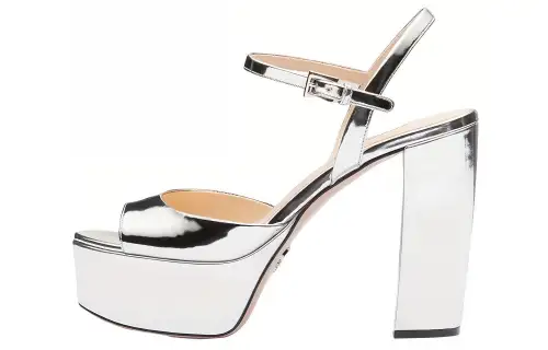 PRADA Patent Leather One Strap Sandals 11.5cm Women's Silver