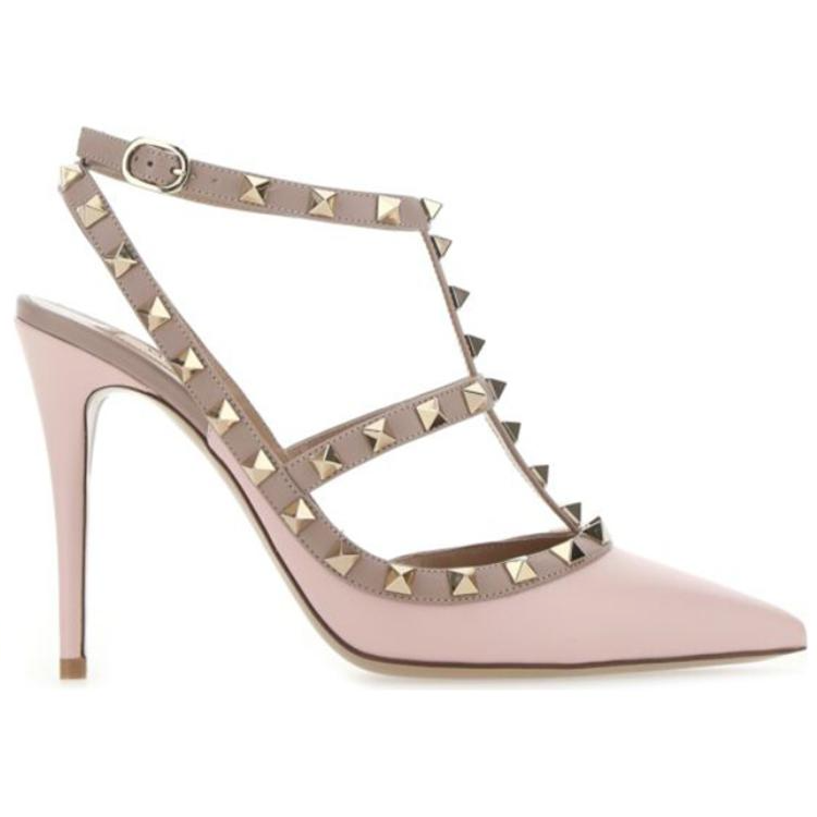 Valentino Rockstud Leather Slim Heel High Heels 10cm Women's Pink