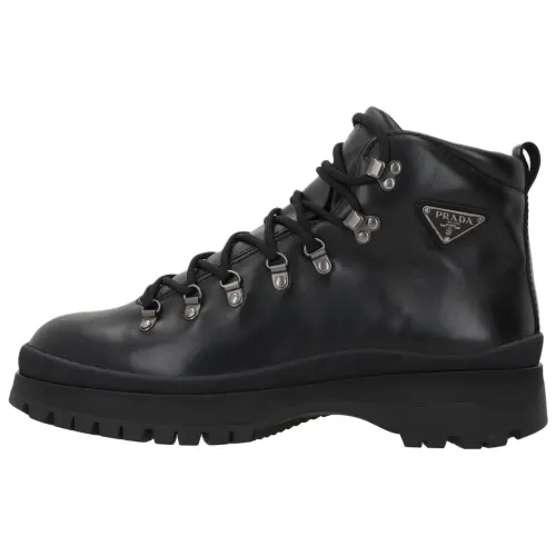 PRADA Logo Plaque Lace Up Boots
