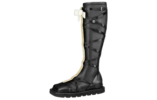 LOUIS VUITTON Square Knee high Boots Women's Black