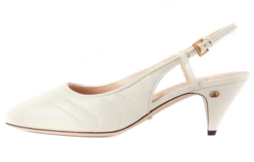 GUCCI GG Matelassé Leather Cone Heel High Heels 7.5cm Women's Ecru