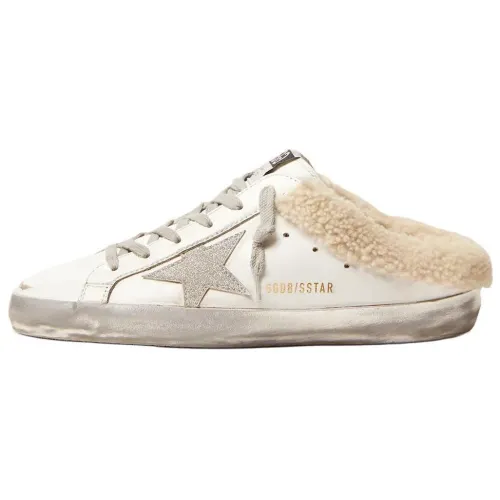 Golden Goose Super Star Sabot Shearling Closed Toe Slippers Women's White, Distressed