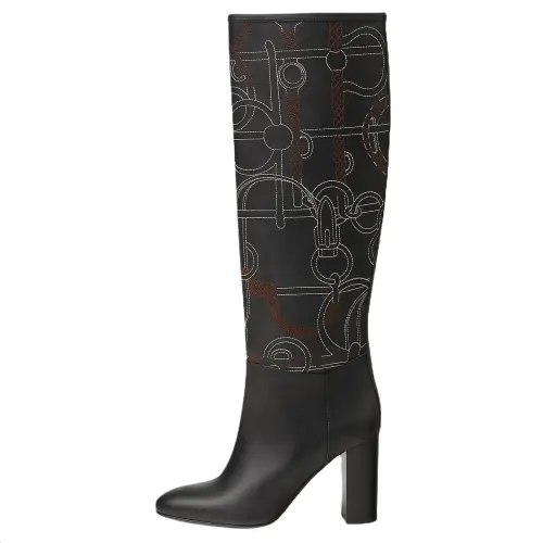HERMES Leaping Knee high Boots 9cm Women's Black