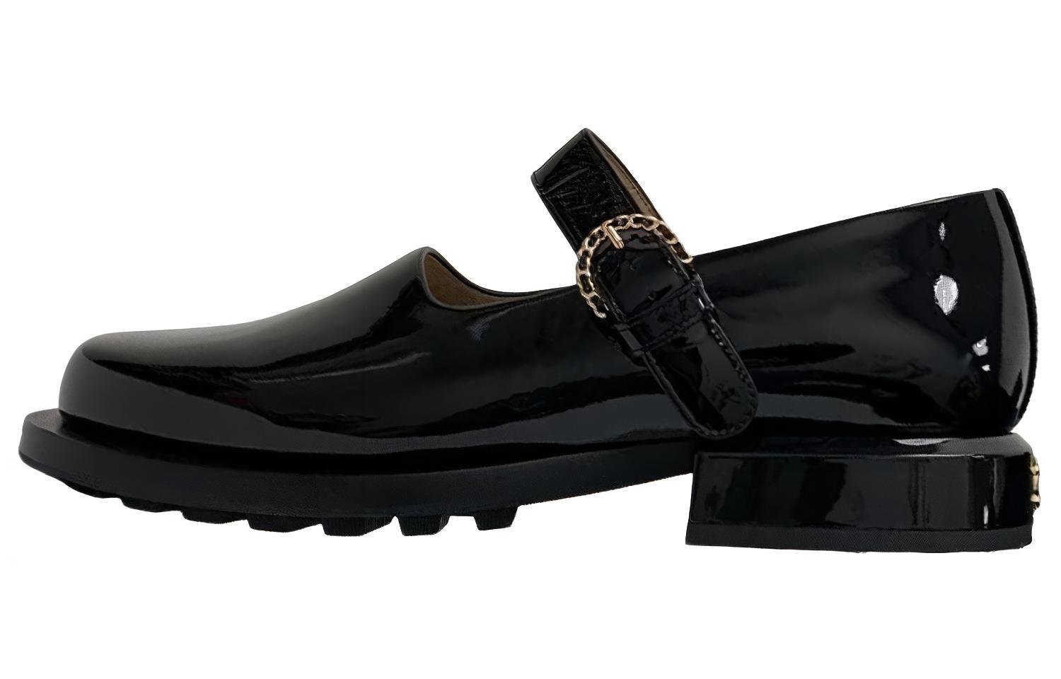 CHANEL Chanel Leather Buckle Block Heel Elegant Style Block Heel Casual Shoes Women's Black