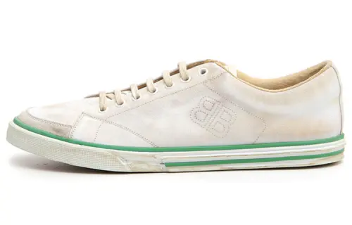 Balenciaga Leather Stylish Skateboarding Shoes Men's White Green Distressed