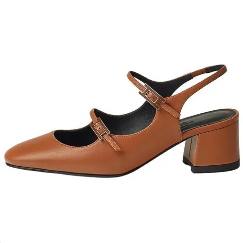 HERMES Jackie Chunky Heel High Heels 5CM Women's Brown