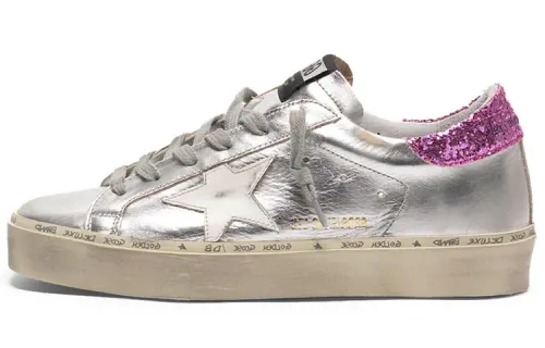 Golden Goose Hi Star Purple Tail Leather Stylish Skateboarding Shoes Women's Silver