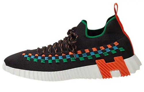 HERMES Fle Fabric Abrasion Resistant Low top Casual Shoes Men's Black
