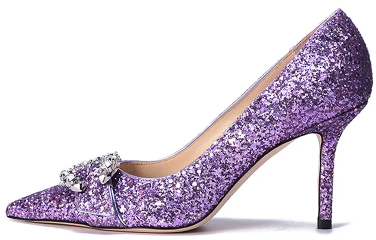 Jimmy Choo Saresa shiny fabric buckle pointed toe high heels 8.5cm women's purple