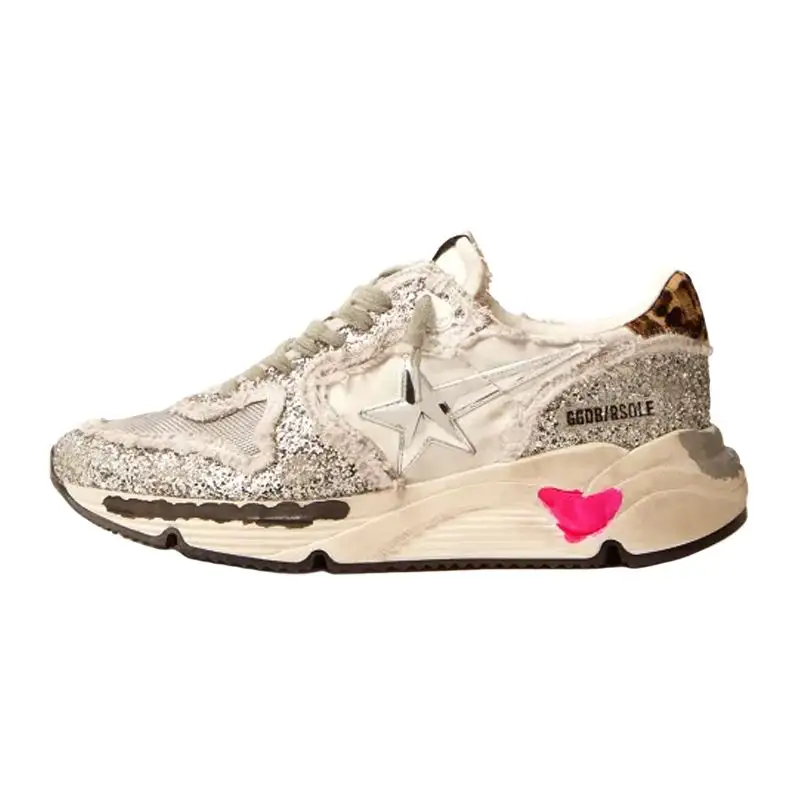 Golden Goose Running Sole Casual Shoes Women's Low Top Silver/White