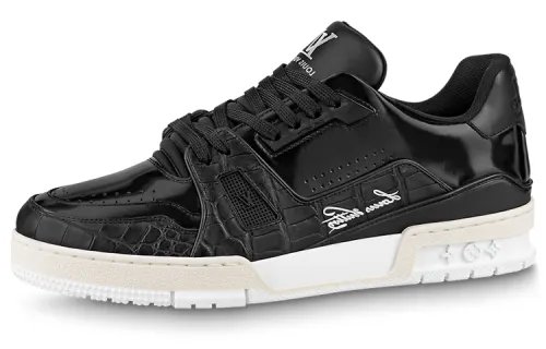 LOUIS VUITTON Trainer Cow Leather Lace Up Low top Stylish Skateboarding Shoes Men's Black