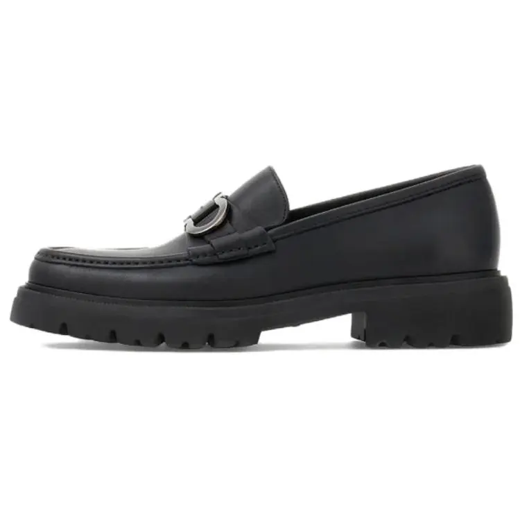 FERRAGAMO Ferragamo calfskin round toe loafers men's black