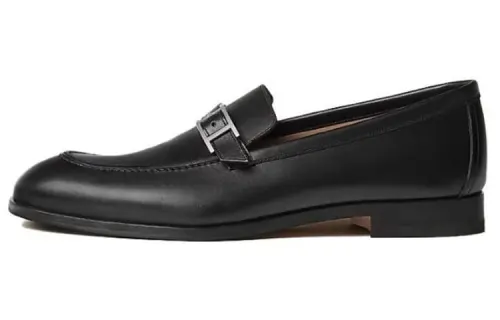 HERMES Monterey Leather Casual Shoes Men's Black
