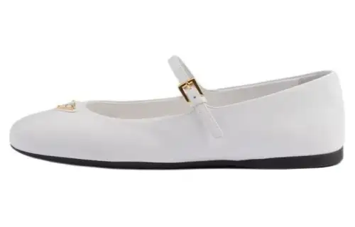 PRADA Leather Mary Jane Shoes Women's White