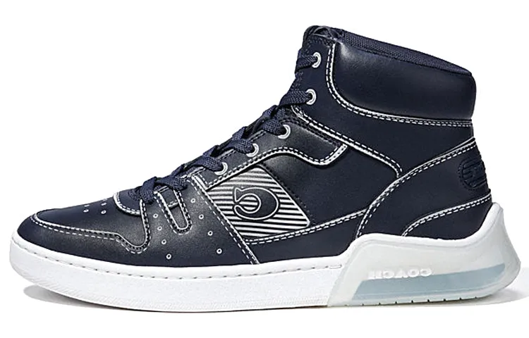 COACH CitySole Leather High top Stylish Skateboarding Shoes Men's Dark Blue