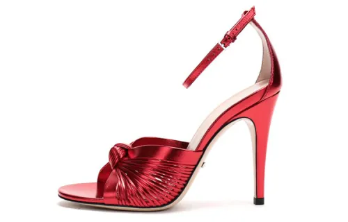 GUCCI Leather One Strap Sandals Women's Red