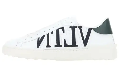 Valentino Open Cow Leather, Leather Low top Stylish Skateboarding Shoes Men's White Green Black