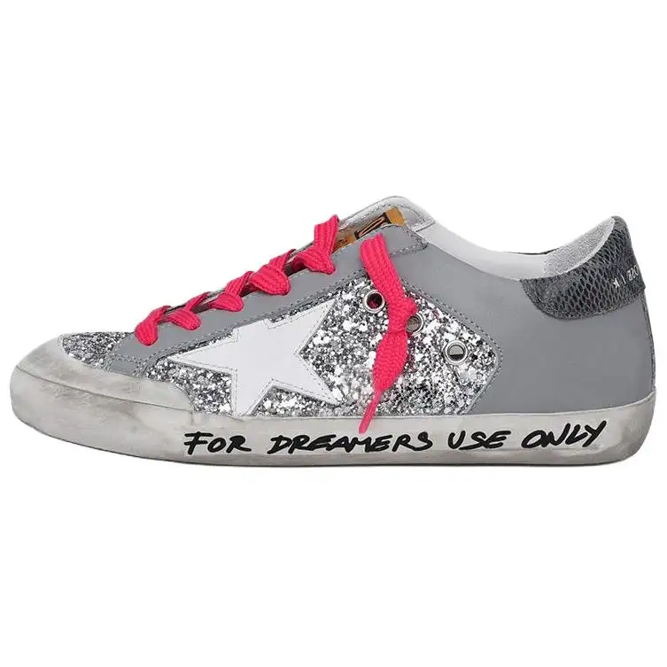 Golden Goose Super Star Leather Stylish Skateboarding Shoes Women's Silver Distressed