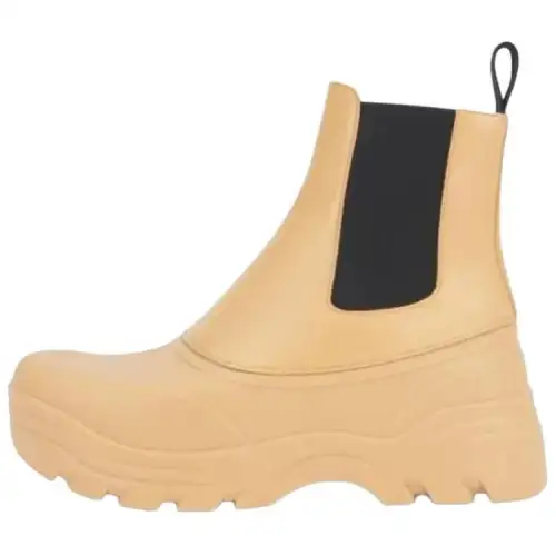 LOEWE Comfortable Round Toe Short Chelsea Boots Women's Beige Yellow