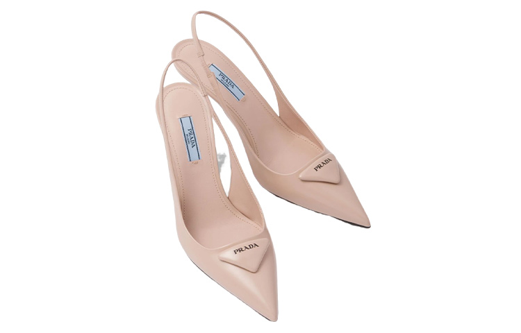 PRADA Patched Logo Brushed Leather Slingback Heels 'Pink' Women's