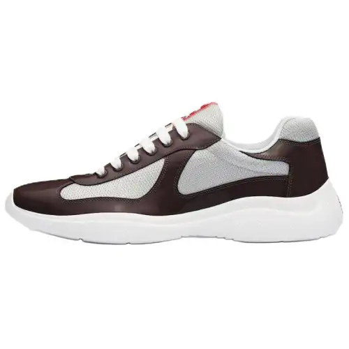 PRADA Patent Leather Low top Casual Shoes Men's Brown Silver