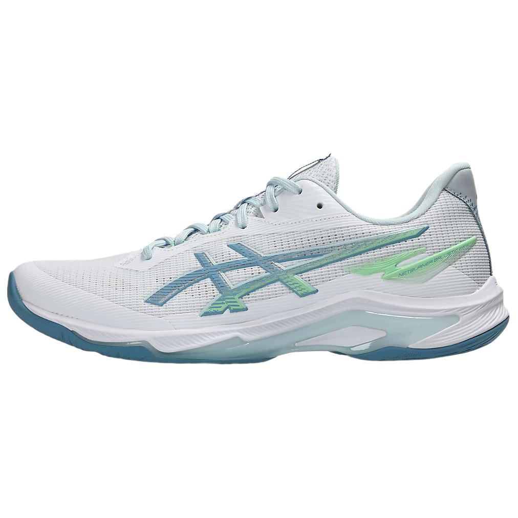 ASICS NETBURNER BALLISTIC FF 4 comfortable fit breathable support volleyball shoes for men and women, white and blue