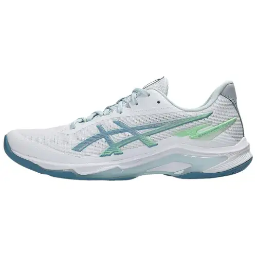 ASICS NETBURNER BALLISTIC FF 4 comfortable fit breathable support volleyball shoes for men and women, white and blue