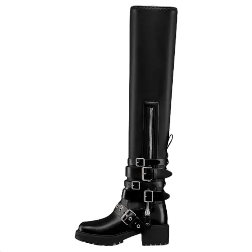 DIOR D Fight Calfskin Over the knee Boots 4.5cm Women's Black