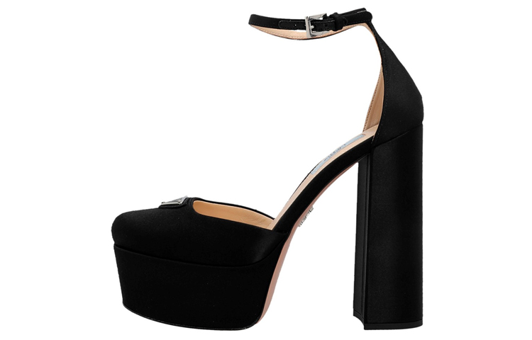 PRADA Prada, black high heels, adjustable strap, wide stable heel, women's style