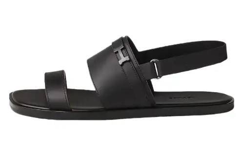 HERMES Henrio Leather One Strap Sandals Men's Black