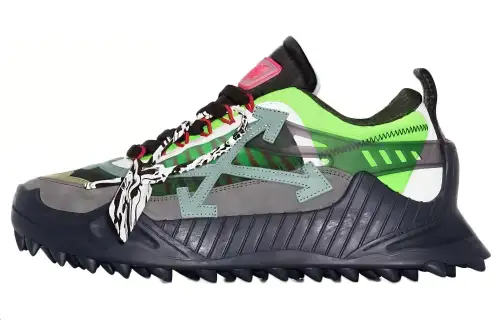 OFF WHITE Odsy 1000 Leather Low top Casual Shoes Men's Black Green