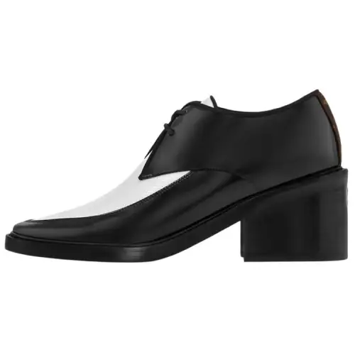 LOUIS VUITTON Jazz Cow Leather Chunky Heel Casual Shoes 6CM Women's Black White
