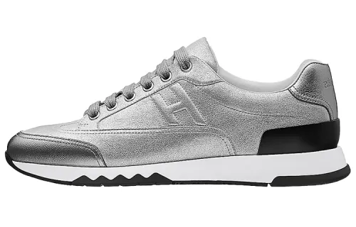 HERMES Trail Madame Leather Low top Casual Shoes Women's Silver Gray