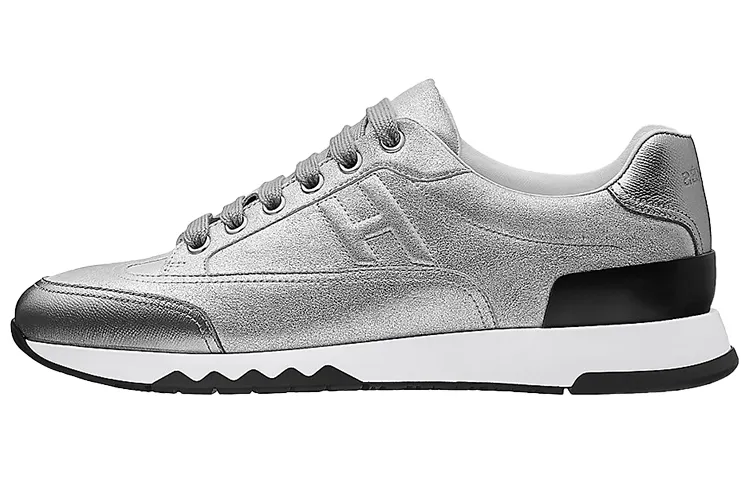 HERMES Trail Madame Leather Low top Casual Shoes Women's Silver Gray