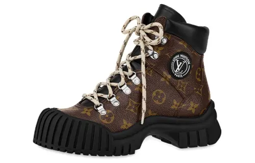 LOUIS VUITTON Ruby Leather Combat Boots Women's Brown