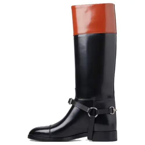 GUCCI Cow Leather Knee high Boots Women's Black