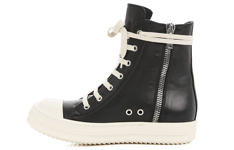 RICK OWENS/RO Phlegethon Canvas Zip Closure High top Stylish Skateboarding Shoes Women's Black White