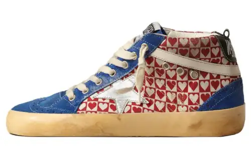 Golden Goose Mid Star Casual Mid top Skateboard Shoes Women's Blue Red White Distressed