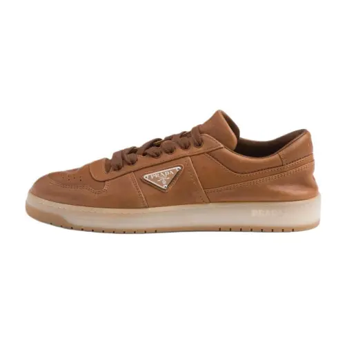 PRADA Downtown Leather Low top Skateboard Shoes Men's Brown