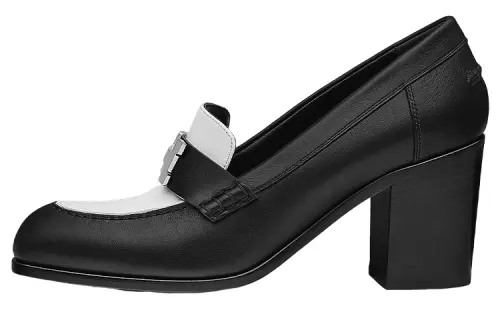 HERMES Dauphine 70 Leather Chunky Heel High Heels Women's Black White