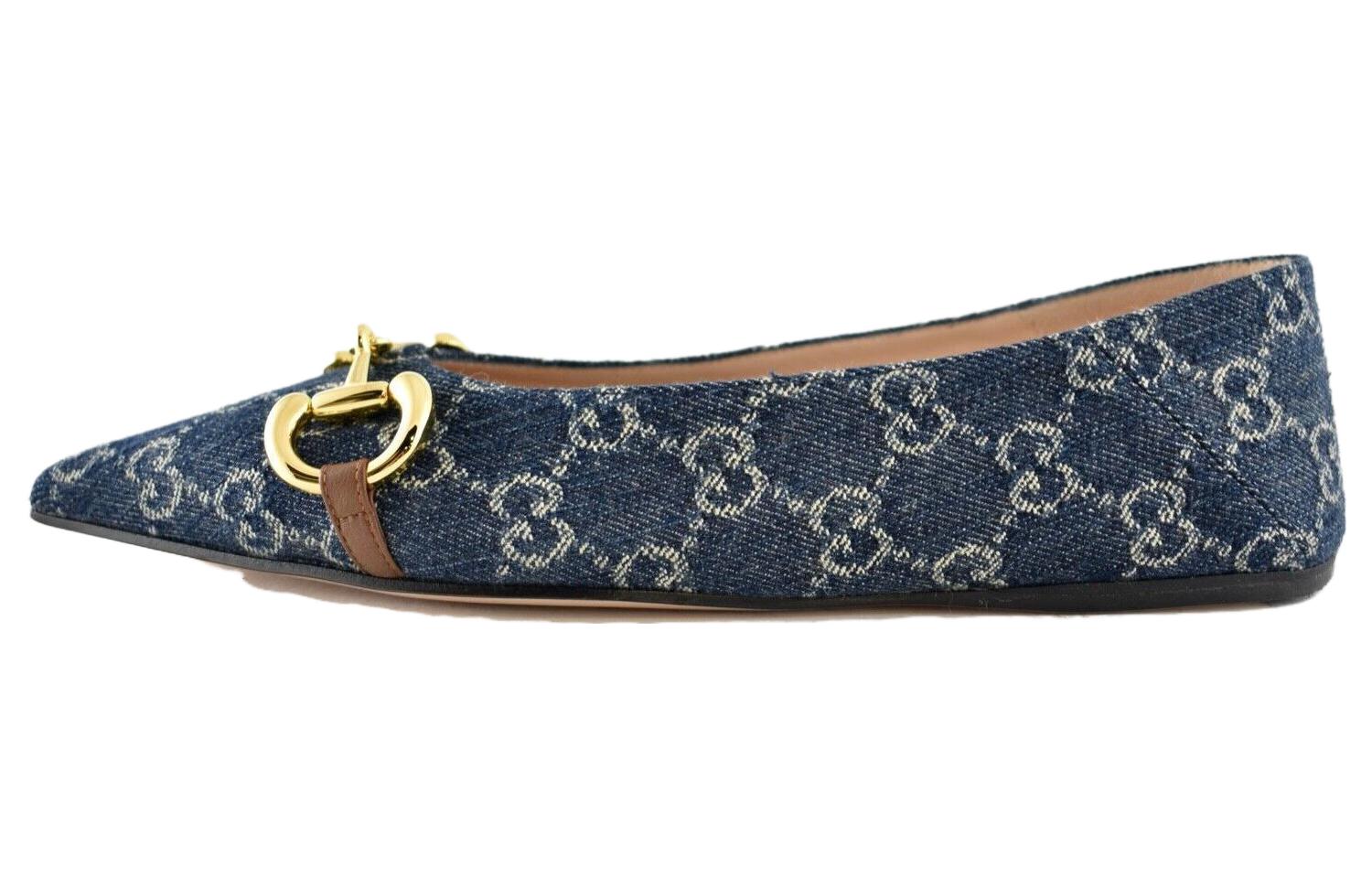 GUCCI Gucci Ballet Flat With Horsebit Denim GG Enamel Casual Shoes Women's Blue