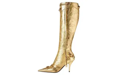 Balenciaga Cagole Leather Knee high Boots 9cm Women's Gold