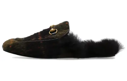 GUCCI Princetown Tartan-print Shearling Slippers