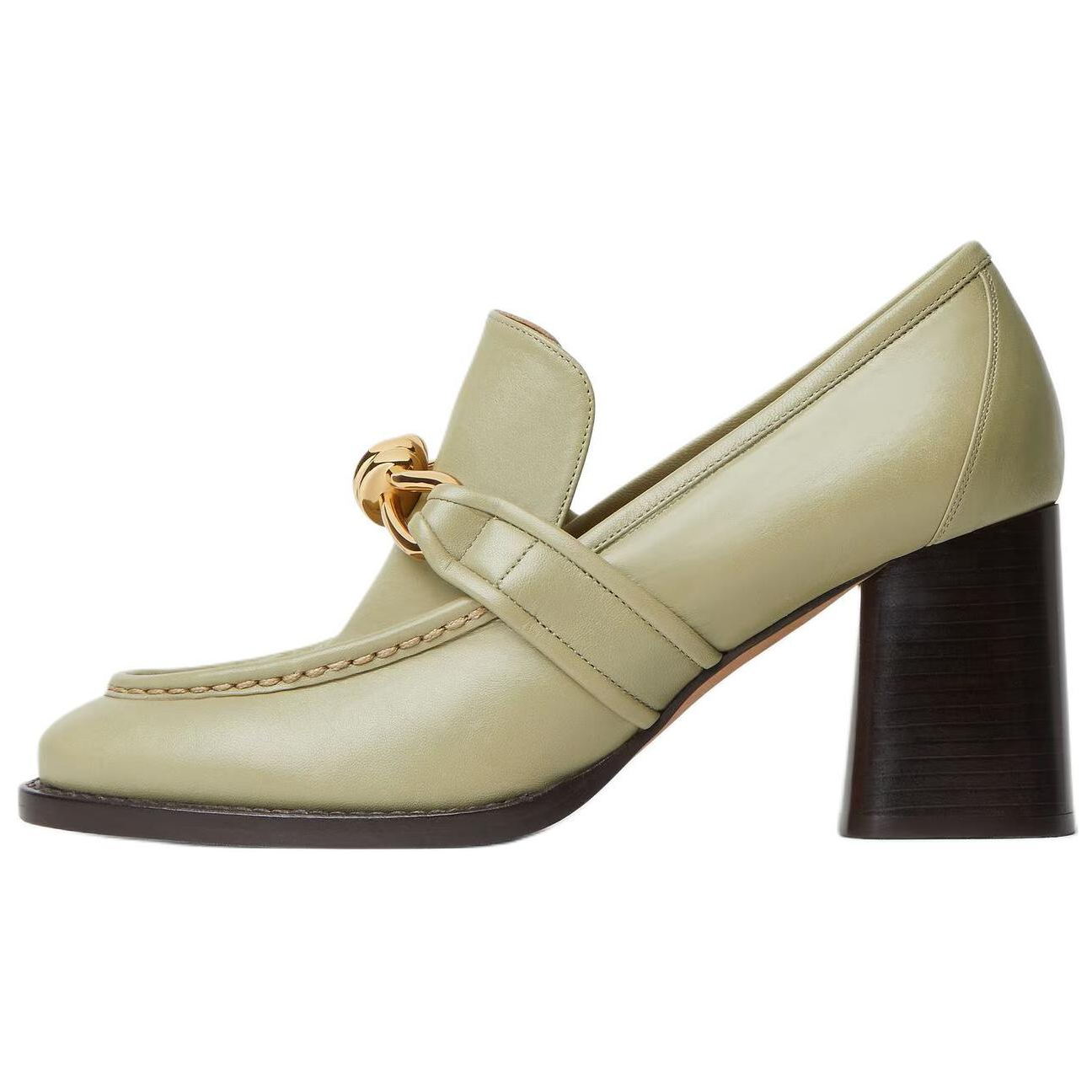 Bottega Veneta Astaire Leather Chunky Heel High Heels 7.5cm Women's Green