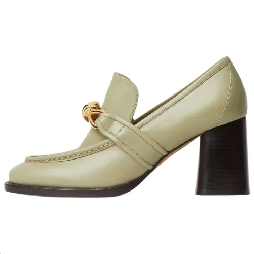 Bottega Veneta Astaire Leather Chunky Heel High Heels 7.5cm Women's Green