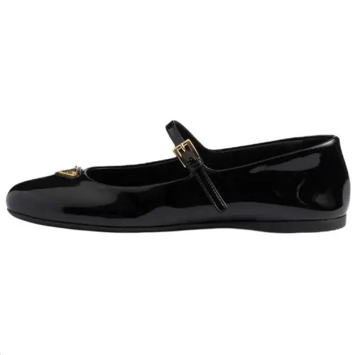 PRADA Patent Leather Flat Mary Jane Shoes Women's Black