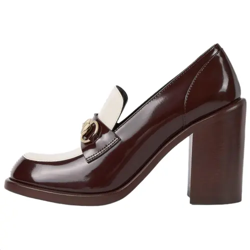GUCCI Horsebit Patent Leather Chunky Heel High Heels 9.4cm Women's Burgundy