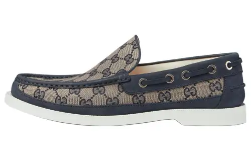 GUCCI Lace Up Loafer 'GG Canvas - Beige Blue'