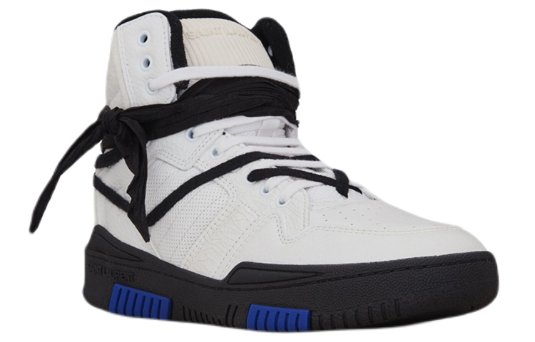 SAINT LAURENT SMITH High top Stylish Skateboarding Shoes Men's White Blue