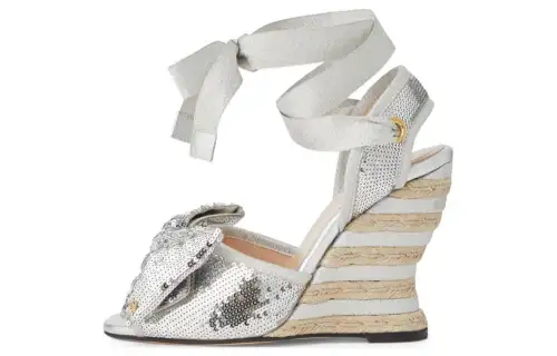 GUCCI Sequins Wedge Heel High Heels 9.4cm Women's Silver
